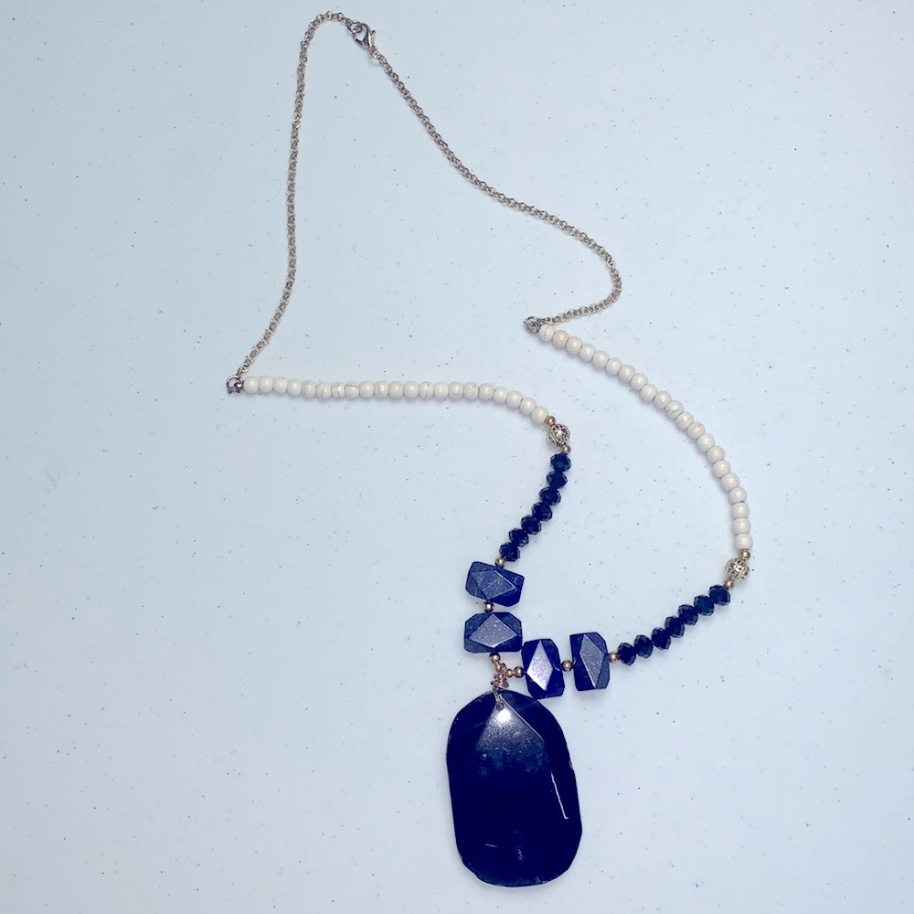 Blue, White Gold- Jewelry Multi Stone Necklace-17 inches long